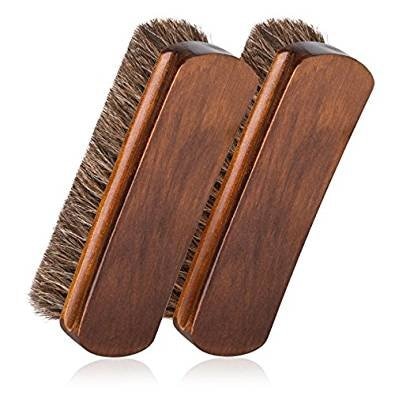 2pcs Horsehair Shoe Brush Shine Brushes scraping tool with Horse Hair Bristles for Boots, Shoes & Other Leather Care Brush