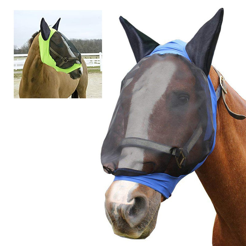 Horse Mask Full Face Mesh Anti-UV Anti Fly Mask With Ears Accessories Horse Riding Breathable Meshed Protector Horse Ear Cover 2
