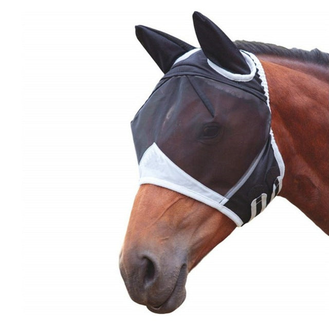 Horse Mask Full Face Mesh Anti-UV Anti Fly Mask With Ears Accessories Horse Riding Breathable Meshed Protector Horse Ear Cover 2